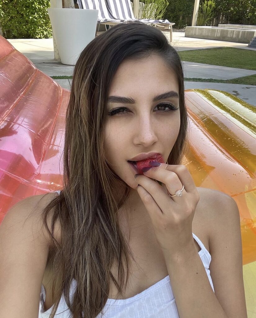 Gianna Dior luxury poolside selfie portrait with summer lifestyle influencer aesthetic