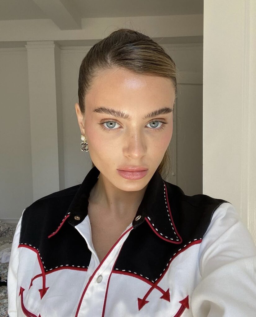 Lana Rhoades close-up brunette beauty portrait with luxury influencer aesthetic