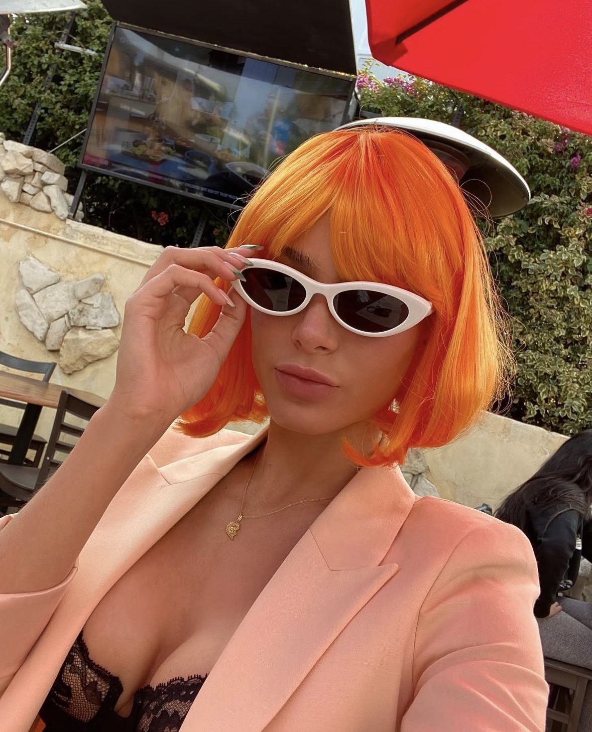 Lana Rhoades orange hair fashion portrait with glamorous influencer aesthetic
