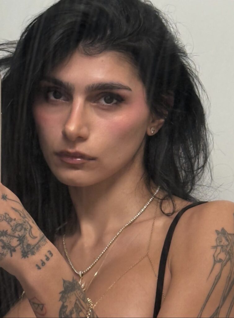 Mia Khalifa close-up brunette beauty portrait with luxury influencer aesthetic