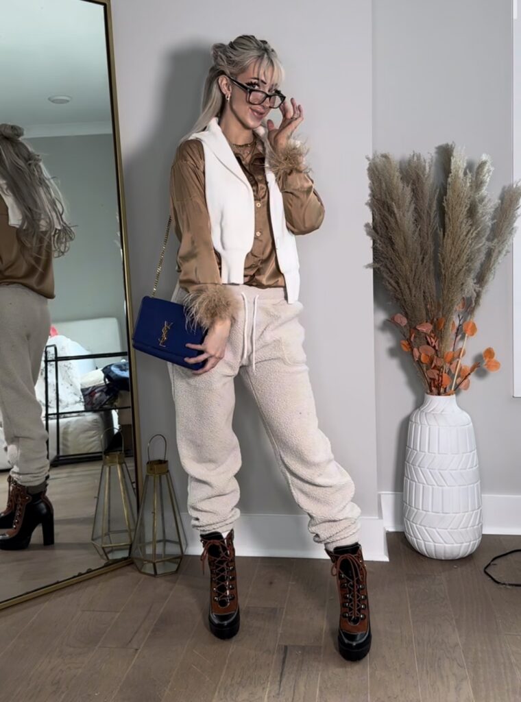 Nala Ray beige fashion outfit portrait with luxury influencer vibe