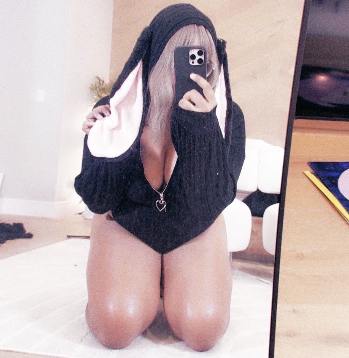 Nyannie dark kawaii egirl outfit posing in modern luxury interior
