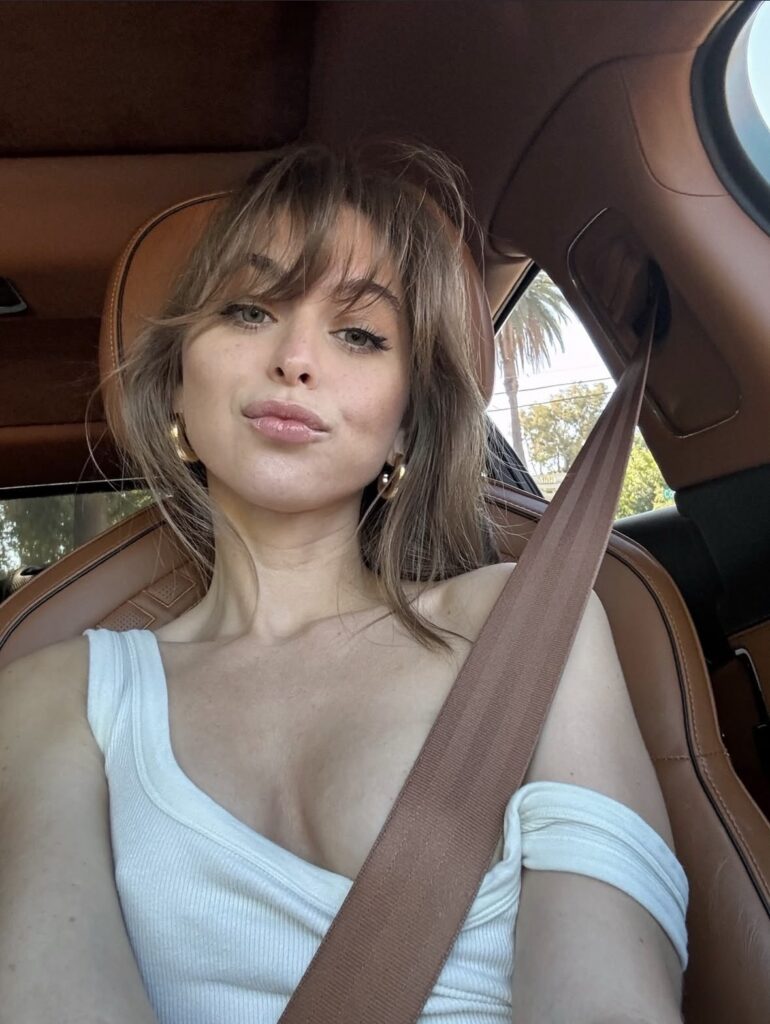 Riley Reid close up car selfie portrait with natural beauty influencer aesthetic