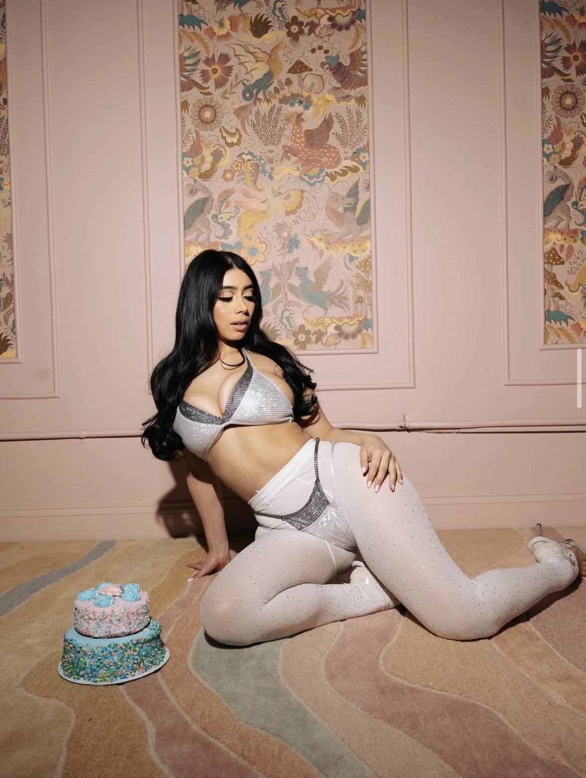 Violet Myers luxury glamour portrait in white fashion lingerie inspired outfit